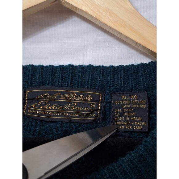 VTG Eddie Bauer Wool Cable Knit Fisherman Sweater Womens XL Crewneck Preppy 90s - Picture 4 of 8